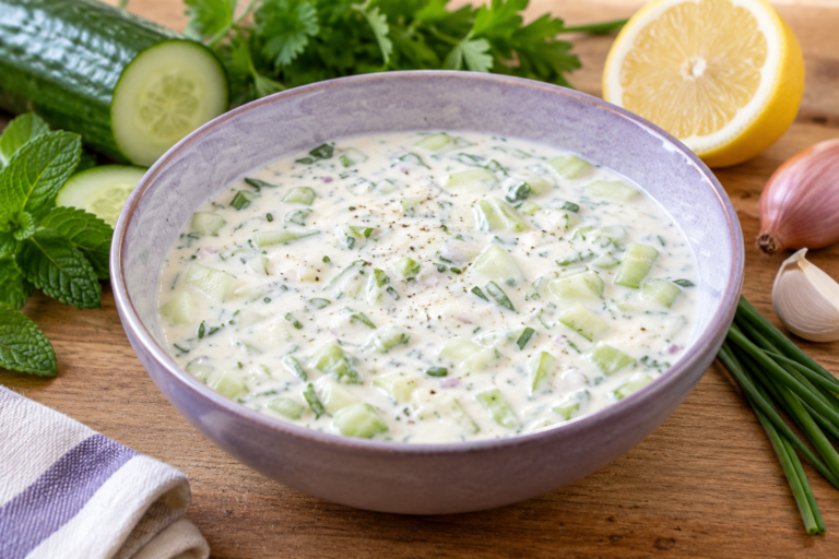 Sauce fraîche au concombre, yaourt et herbes