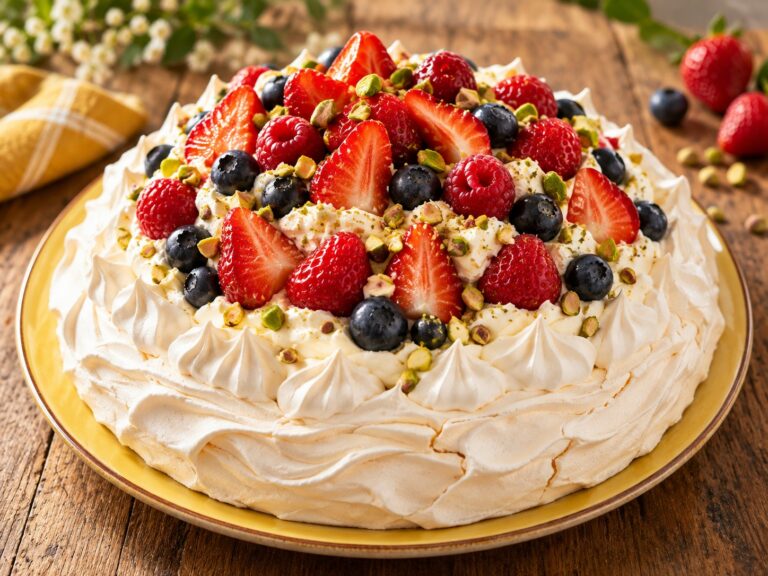 Pavlova aux fruits rouges et pistaches