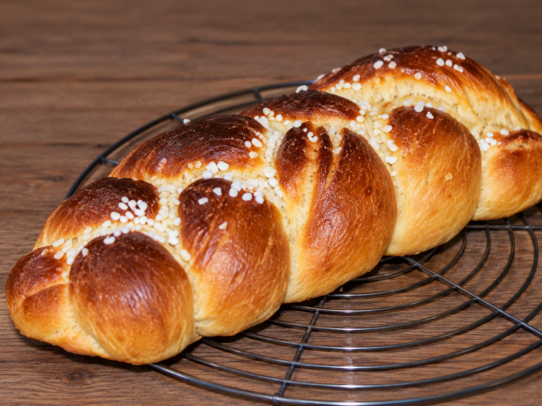 Brioche tressée maison dorée avec sucre perlé